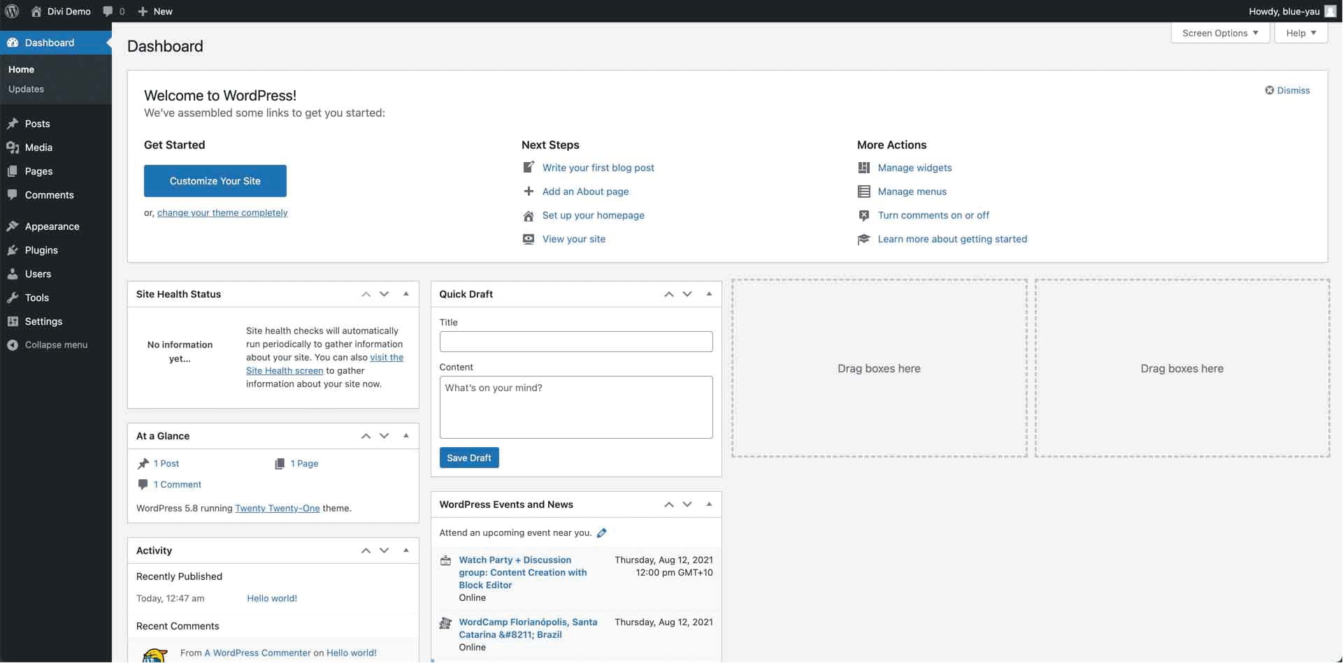 Wordpress Home Screen