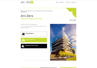 Web Design by Bluehands, Homepage of Arc Zero, Melbourne Building Design Specialist